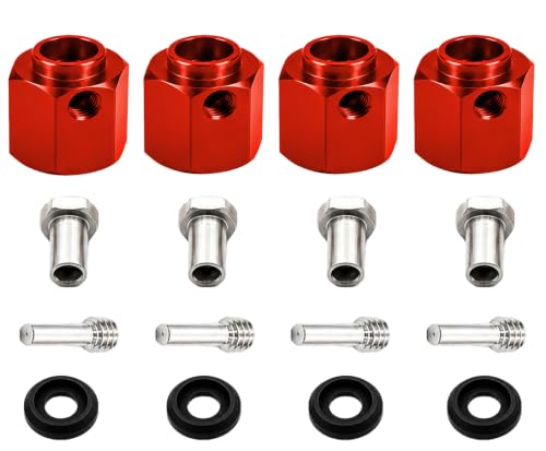 4PCS 12mm Hex Hub 10mm Offset Wheel Hex Extension for Traxxas TRX4 TRX6 | CNC Metal Wheel Spacer for RC Crawlers Helps Increase Track Width and Side-Hill Stability Reduce Vibration Add Tire Clearance - color: red