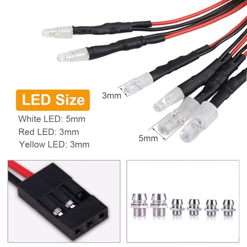 2 Pack RC Car 6 LED Light Kit, White Headlight Red Taillight Yellow Turn Signal Light for 1/10 1/8 RC Models TRX4 D90 SCX10 RC Car Truck Lighting (Red, White & Yellow) - color: 6 LED Red White Yellow