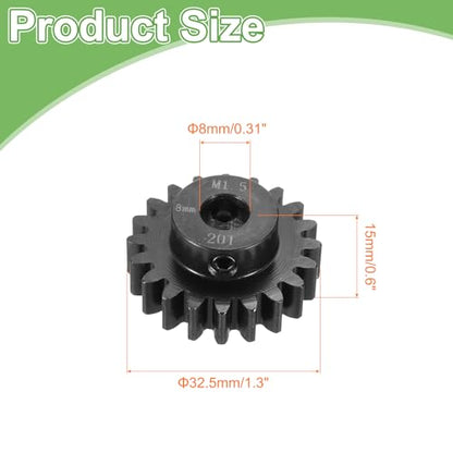 MECCANIXITY Steel M1.5 Gear Set 20T 8mm Shaft Motor Gears for RC Vehicles Truck Drift Car Part, Black - size: 20T