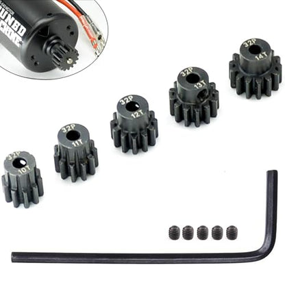 32P Hardened Pinion Gear Set 1/8inch Hole Metal Pinion Gear 10T 11T 12T 13T 14T 3.175mm RC Motor Pinion Gear Kit for 1/10 RC Car - style: 10 11 12 13 14T