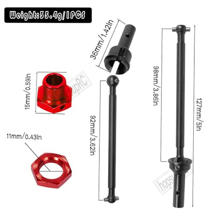 RC Drive Shaft CVD Upgrades Part for 1/8 Typhon 6s,1/7 Felony Limitless Roller Infraction 6s Blx,45# Steel Driveshaft Front Rear Axles & Aluminum Wheel Hex Hub Nuts,Red - color: Red/Arrma 1/7 1/8
