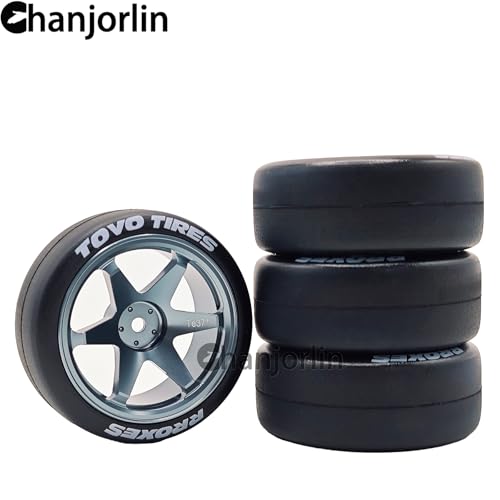 RC 1/10 Drift Tires & Aluminum Wheels 12mm Hex OD 65mm Hard Drift Racing Smooth Tyres for 1:10 1/12 Rally Street On Road Touring Car TT01 TT02 XV02 XV01 TA06 HPI KYOSHO PTG2 4PCS (Titanium) - color: Titanium