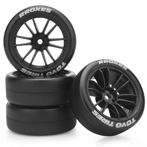 12mm RC Drift Tires and Wheels, daitoku 1/10 RC Rally Racing Tires for Tamiya Traxxas HPI KYOSHO XV02 XV01 TT01 TT02 PTG2 A959 - Style D (Black) - color: Black