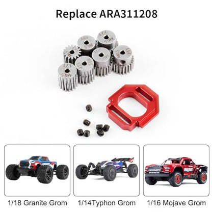 GLOBACT Chrome Steel 0.5M 16-22T Pinion Gear & Motor Mount for ARRMA Grom | Heavy Duty Axles, Replace #6852, 1/10 RC Truck Drive Shafts Upgrade Parts