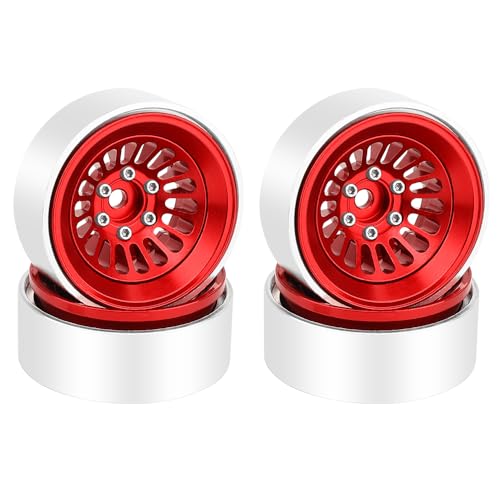 CNC 1.3" Beadlock Wheel Rim for SCX24 1/24 TRX4M Ascent18 1/18 RC Crawler Aluminium Upgrade Part (red) - color: Red