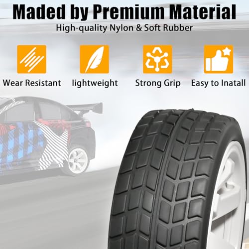 OD 2.65" On Road Rubber Tires Plastic Wheel Rims 12mm Hex for 1/10 RC Car | Compatible with MJX HSP Tamiya HPI Kyosho Traxxas Sakura Redcat WLtoys 1/10 RC On-Road Racing Touring Car (4pcs, White) - style: C-White