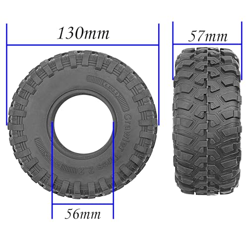 4Pack Vgoohobby 2.2" Rubber Tires,RC 2.2inch Mud Crawler Tires OD 130mm w/Foam Compatible with Axial SCX10 90047 D90 D110 Tamiya CC01 Traxxas TRX4 Gen8 1/10 RC Crawler Beadlock
