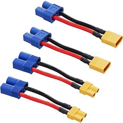 4 Pack 16AWG XT30 to EC3 Adapter Connector ec3 to xt30 Adapter | Suitable for RC FPV Drone Car Lipo NiMH Battery Charger ESC - size: XT30-EC3