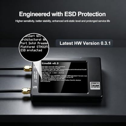 Portable Tinysa Spectrum Analyzer, AURSINC V0.3.1 Handheld Frequency Analyzer, Signal Generator 100kHz to 960MHz MF/HF/VHF UHF Input ESD Protected Function with 2.8 inch Touchscreen