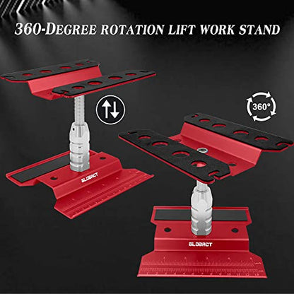GLOBACT RC Stand RC Tool & 521 PCS RC Screws Kit for 1/8 1/10 RC Car, Red | RC Work Stand, RC Repair Tool, 360 Degree Rotation - color: Red