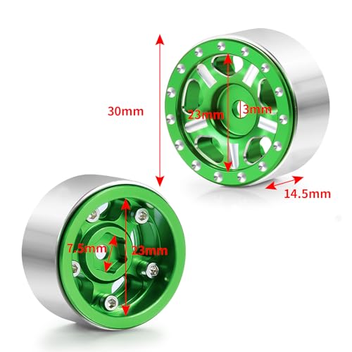 RC-Hub 4Pcs Aluminum Alloy 1.0" Micro Beadlock Wheels for 1/24 Axial SCX24 90081 AXI00001 AXI00002 RC Crawler Car (Green) - color: Green