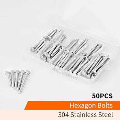 M5 x 30mm 35mm 40mm 45mm 50mm Heavy Duty Hexagon Bolts Hex Head Screws, 304 Stainless Steel, Metric Fully Thread, Machine, Bright Finish, Assortment Kit 50PCS - size: M5 x 30/35/40/45/50mm (50PCS)