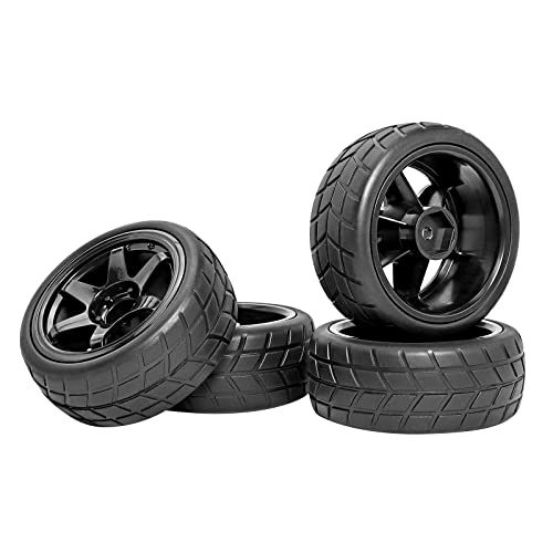 RC Drift Wheels and Tires Tyres 1/10 1/16 RC Wheels Preglued 4PCS 12mm Hex RC Wheels and Tires Tyres OD 2.58" with Foam Inserts for Traxxas Tamiya Kyosho HPI for 1/14 1/18 RC Off On Road