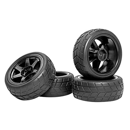 RC Drift Wheels and Tires Tyres 1/10 1/16 RC Wheels Preglued 4PCS 12mm Hex RC Wheels and Tires Tyres OD 2.58" with Foam Inserts for Traxxas Tamiya Kyosho HPI for 1/14 1/18 RC Off On Road
