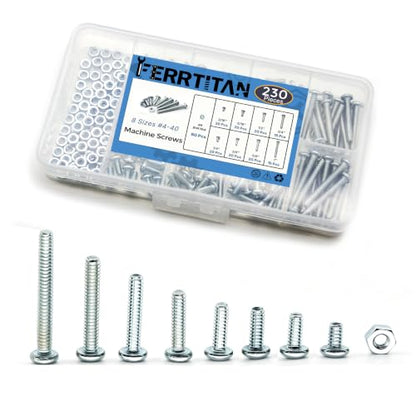 230Pcs #4-40 Phillips Pan Head Machine Screws Assortment Kit,8 Sizes (3/16" to 1") Zinc-Plated Carbon Steel Screws with Hex Nuts for Cabinet, Electrical, Home Appliance, Industrial Repair - size: #4-40 MACHINESCREW-230Pcs