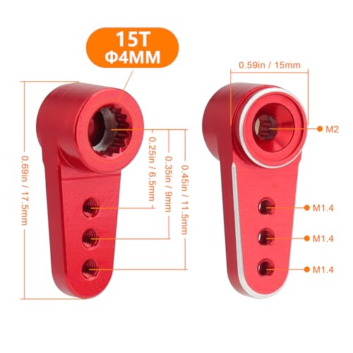 Steering Servo Horn Aluminum Servo Arm for EMAX ES08MA II Servo (Red) - color: Red