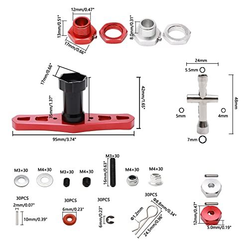 RC Screw Kit M3 M4 Set Screw Nuts Washers R Clips E Clips Hex Hub Adapter Nut Driver Universal Hardware Fasteners Parts for 1/8 1/10 1/12 RC Cars, 344PCS