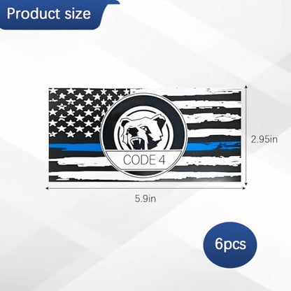 Thin Line Code 4 Car Sticker, 6PCS Waterproof Reflective American Flag Police Support Vehicle Window Bumper Decal, Auto Exterior Decoration, Universal for Truck SUV Sedan