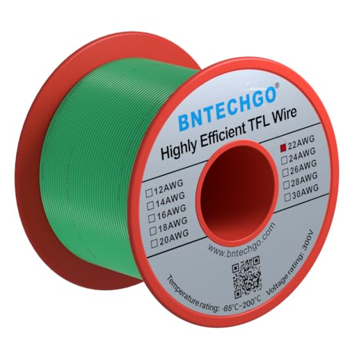 BNTECHGO 22AWG FEP Teflon Coated Wire Green 100ft Tin-Plated Copper | 22 Gauge Strands Wire High-Temp FEP Insulation, -65°C to 200°C Rated, Aerospace Wiring, Medical Wiring, Scientific Equipment - size: 100ft Green