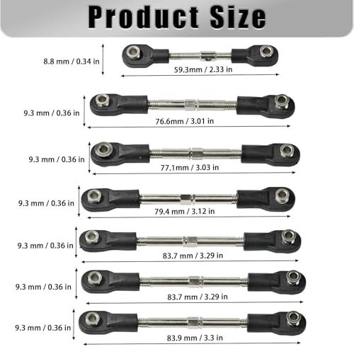 7Pcs Steel Toe Links Kit for Traxxas 1/10 Drag Slash Chevrolet C10 Ford Mustang Bandit XL-5, Replaces 2445, Adjustable Turnbuckles