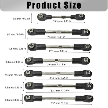 7Pcs Steel Toe Links Kit for Traxxas 1/10 Drag Slash Chevrolet C10 Ford Mustang Bandit XL-5, Replaces 2445, Adjustable Turnbuckles
