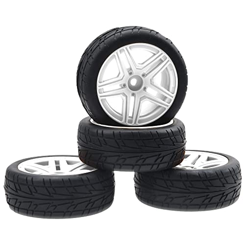 OD2.75'' 12mm Hex Hub Wheel Rims Nylon & Rubber Tires Compatible with HSP Tamiya HPI Kyosho Traxxas WLtoys 1/10 1/12 On-Road Touring Car,Wltoys 144001 Traxxas 1/16 Slash RC Buggy (White) - color: White