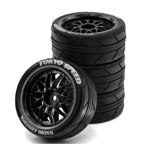 Lifehead 65mm RC On-Road Rally Car Tires and Wheels for 1/10 RC On-Road Touring Drift Car HSP 94123 Tamiya XV01 TT01 TT02 HPI Kyosho FAZER MK2 TRAXXAS 4-TEC 2.0/12mm Hex - color: Black