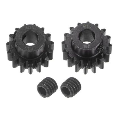 uxcell Mod 1.5 Pinion Gear Set 8mm Shaft 15T 16T Motor Gears Hardened Steel Pinion Gear for RC Car (2pcs) - size: Mod 1.5 x 8mm Shaft x 15T 16T Motor