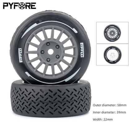 4PCS 1/10 RC Rally Tires & Rims, 58x22mm 12mm Hex Wheel Set, Fits for MJX 14303 14304 1/14 Scale On-Road Car W310 - color: Gray