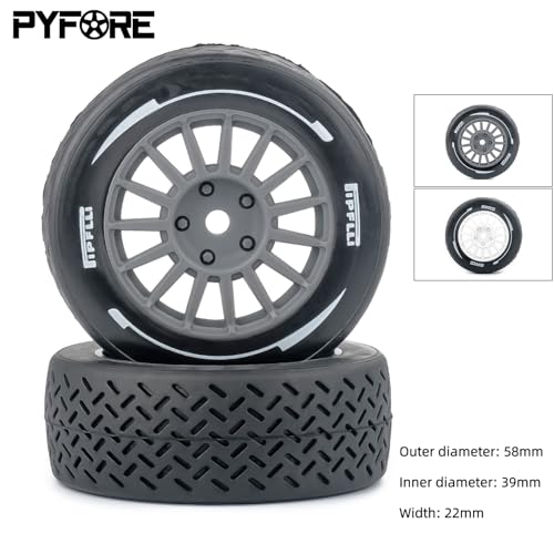 4PCS 1/10 RC Rally Tires & Rims, 58x22mm 12mm Hex Wheel Set, Fits for MJX 14303 14304 1/14 Scale On-Road Car W310 (White) - color: White