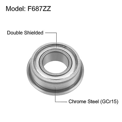 uxcell F687ZZ Flanged Ball Bearing 7x14x5mm Double Shielded Chrome Steel Flange Bearings, 4pcs - size: 7x14x5mm