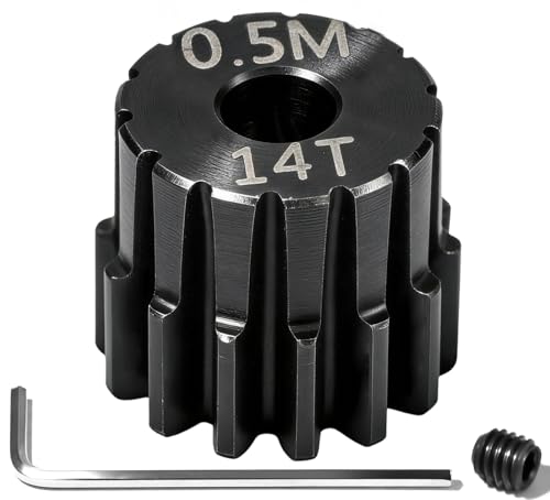 Hardened Steel 0.5M Pinion Gear 14T 2.0mm Shaft for RC Car/Helicopter Upgrade, Compatible with ARRMA 1/14 Typhoon 1/16 Mojave 1/18 Granite, Losi 1/12, 0.5Mod 13T-27T Gear for Brushed Brush-less Motors - size: 14T