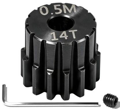 Hardened Steel 0.5M Pinion Gear 14T 2.0mm Shaft for RC Car/Helicopter Upgrade, Compatible with ARRMA 1/14 Typhoon 1/16 Mojave 1/18 Granite, Losi 1/12, 0.5Mod 13T-27T Gear for Brushed Brush-less Motors - size: 14T