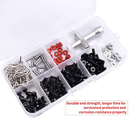241pcs RC Screws Kit M3 Hex Screw & Screw Tray Repair Tool Hardware Fastener Set for RC Hobby Universal Accessories for Traxxas Arrma Axial Redcat SCX10 Losi HPI 1/8 1/10 Scale RC Cars Crawler