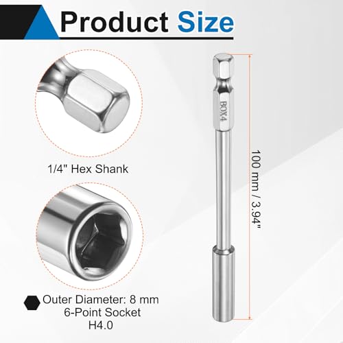 HARFINGTON 3pcs Nut Driver Drill Bit 4mm Metric Socket 1/4" Hex Shank 3.94" (100mm) Long 6-Point Socket Quick Change CR-V Steel Bolt Setters for Power Drill Driver - size: 4mm