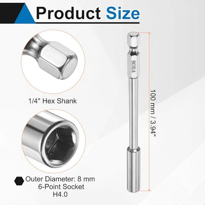 HARFINGTON 3pcs Nut Driver Drill Bit 4mm Metric Socket 1/4" Hex Shank 3.94" (100mm) Long 6-Point Socket Quick Change CR-V Steel Bolt Setters for Power Drill Driver - size: 4mm