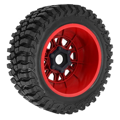 1/7 1/8 1/10 RC Short Course Truck Tires OD 4.96" and Wheels 12mm 14mm 17mm Hex for 1:10 1:8 1:7 Scale Off Road Truck Car ARRMA Mojave 4S 6S TRAXXAS Slash 2WD FS FSR Axial Losi Rc4wd (Red) - color: Red
