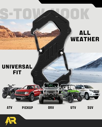 3/8" S Tow Hook, G80 Steel Quick Winch Shackle 33,000Lbs Break Strength, Heavy Duty Off-Road Recovery Connect Hook for SUV, Truck, Trailer & Towing Applications, Black | G80 Steel Heavy Duty Off-Road Recovery Connect Hook for SUV, Truck, Trailer & Towing