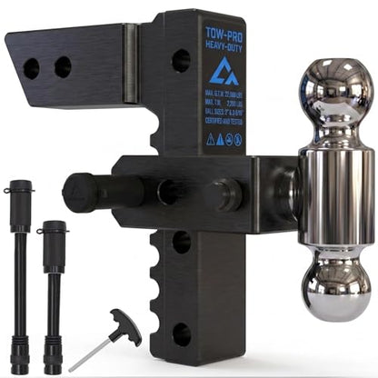 Adjustable Trailer Hitch - Heavy Duty Aluminum Drop Drawbar Hitch - Fits 2.5" Receiver, 8" Drop/Rise, for Truck, SUV, RV(18500 Lbs GTW) - color: Black, size: 2.5" 8 Drop-Dual Ball