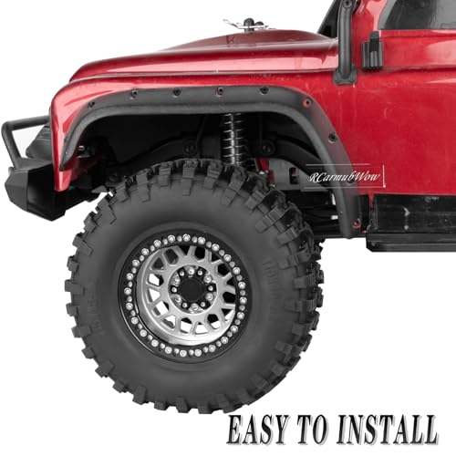 RC 2.2 Beadlock Tires Set 2.2" Wheels and Tires for 1/10 RC Crawler SCX10 AMG 6X6 TRX4 Gen8 Gen7 Pro,Alloy 2.2 RC Rims Rubber Tires,Silver - color: Silver(4pcs)