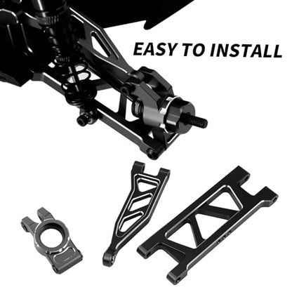 Aluminum Front & Rear Suspension with Steering Knuckles & Rear C-Hubs Upgrade Parts for ARRMA 1/14 Typhon Grom 1/18 Granite Grom (Black) - color: Black