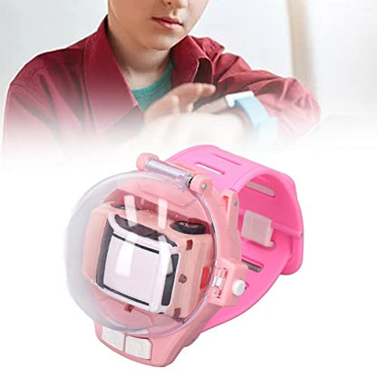 SIXRUN Mini Remote Control Car Watch Toy for Kids, 2.4GHz RC Racing Car with LED Lights, USB Rechargeable, 30m Range, Adjustable Silicone Strap, Birthday Gift for Boys Girls Ages 3+ - color: Pink