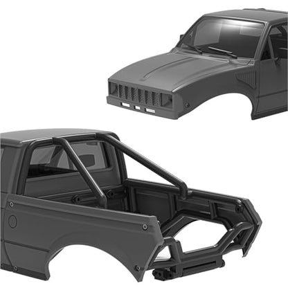 RC Pickup Body Shell with Bed Rack and Light kit & 2PCS Hanging Ball Nuts for 1/24 RC Crawler Axial SCX24 C10 Bronco Wrangler Base Camp 4Runner (Grey) - color: Grey