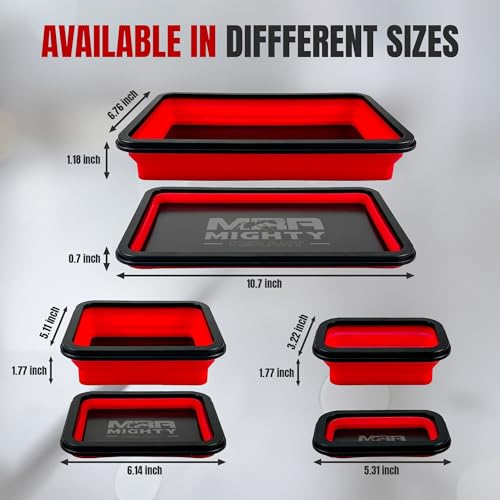 Magnetic Parts Tray Set 3-Pack - Collapsible Silicone Magnetic Tray with Strong Base - Multi-Size (Red) - color: Red