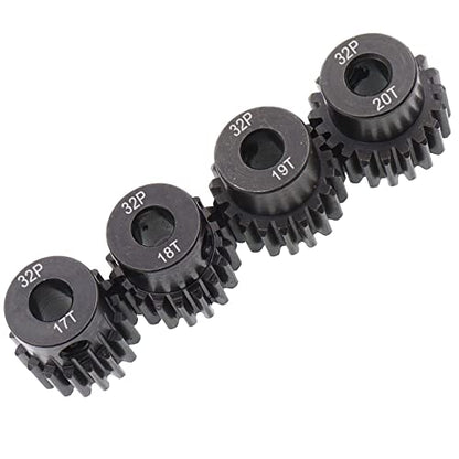 4PCS Metal Steel 32P 5mm Pinion Gear Set 17T 18T 19T 20T with Hex Key for RC Cars(Compatible with 0.8 Metric Pitch)