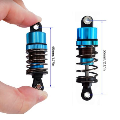 4PCS Oil Filled RC Shocks for 1/10 RC Cars, Adjustable Aluminum Shock Absorbers for Buggy Truggy Touring Drift Cars Monster Trucks (Blue 55mm)