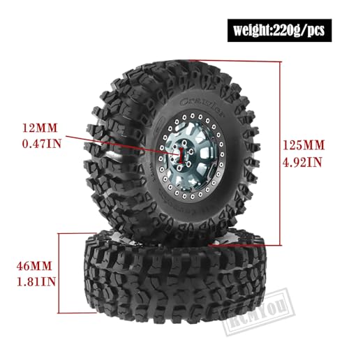 Rc 2.2 Inch Wheel Rims & Tires Wheels for 1/10 SCX10 SCX10 II 90046 SCX10 III AXI03007 TRX4 TRX6 D90 VS4-10 Gen8 MST CFX,RC Crawler Car 4pcs Aluminum RC 2.2 Beadlock Wheel,Titanium - color: Titanium - Scx10