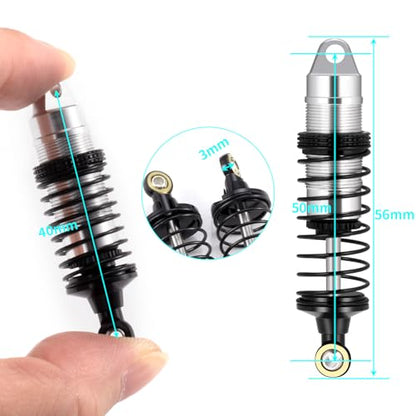 4Pcs Aluminum Front & Rear Shock Set RC Dampers，Silver + Black | Upgrade Parts, For Losi 1/16 Mini-B, For Losi 1/18 Mini-T, RC Car Buggy - color: Silver + Black