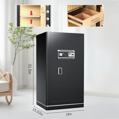 6.5 Cuft Biometric Safe,Home Safe with Fireproof Waterproof Bag,Anti-Theft Digital Security Lock Box with Smart Alert System,Removable Shelf,Built-in Drawer,Personal Document Safes for Money Jewelry - size: 6.5 CuFt