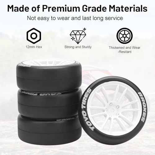 12mm RC Drift Tires and Wheels, daitoku 1/10 RC Rally Racing Tires for Tamiya Traxxas HPI KYOSHO XV02 XV01 TT01 TT02 PTG2 A959 - Style D (White) - color: White